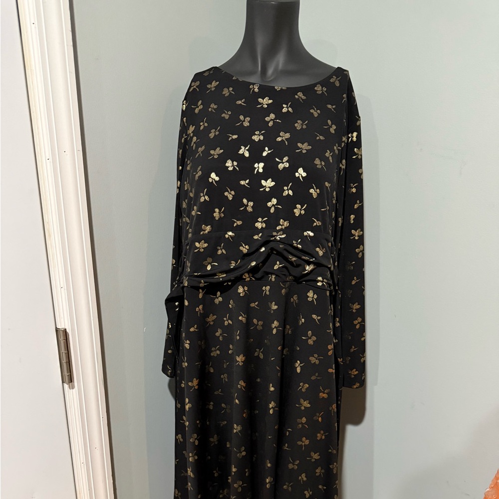 Tommy Hilfiger Black Dress with Gold Floral Accent - Women's Long Sleeve